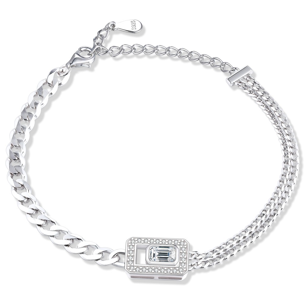 Verdura - Smaragdgeslepen Moissanite Armband met Halo Ontwerp