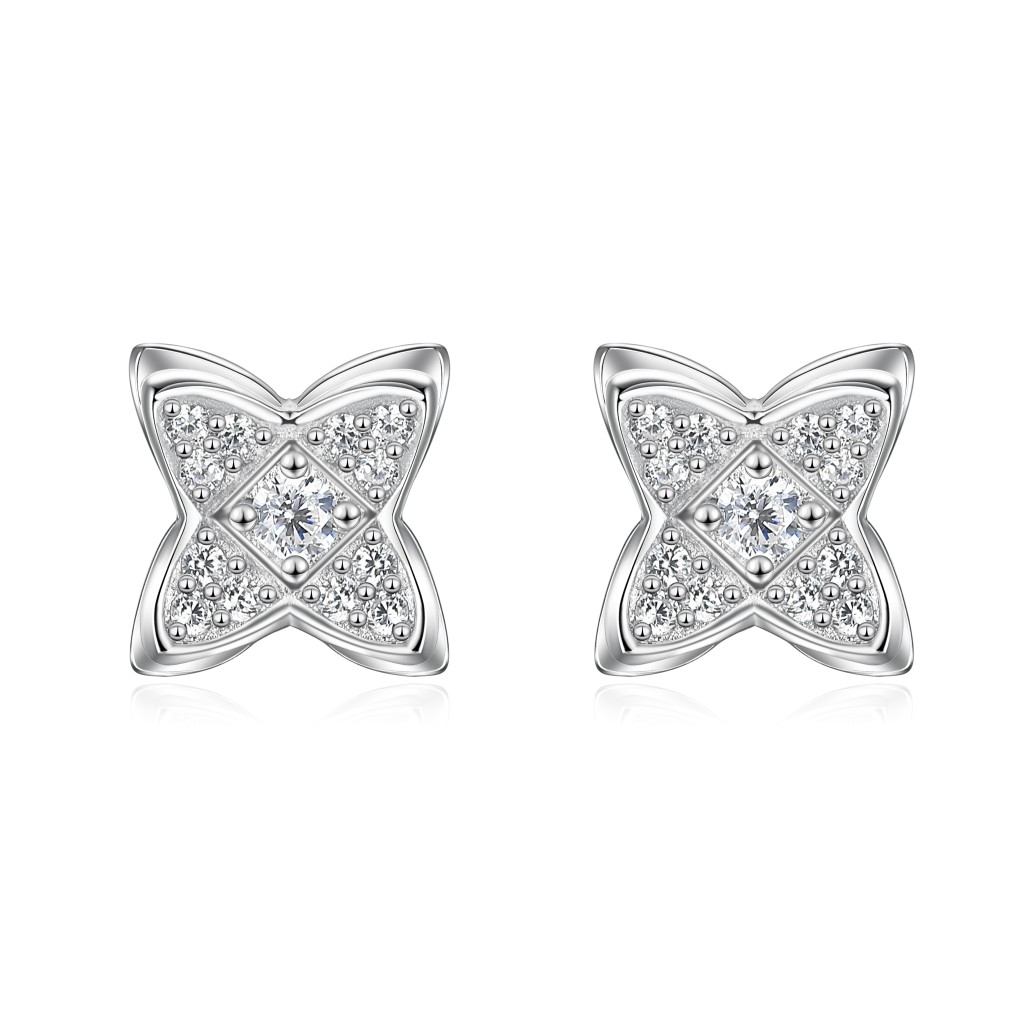 Sparkling Flowers - Moissanite Oorknopjes in Pavé Zetting
