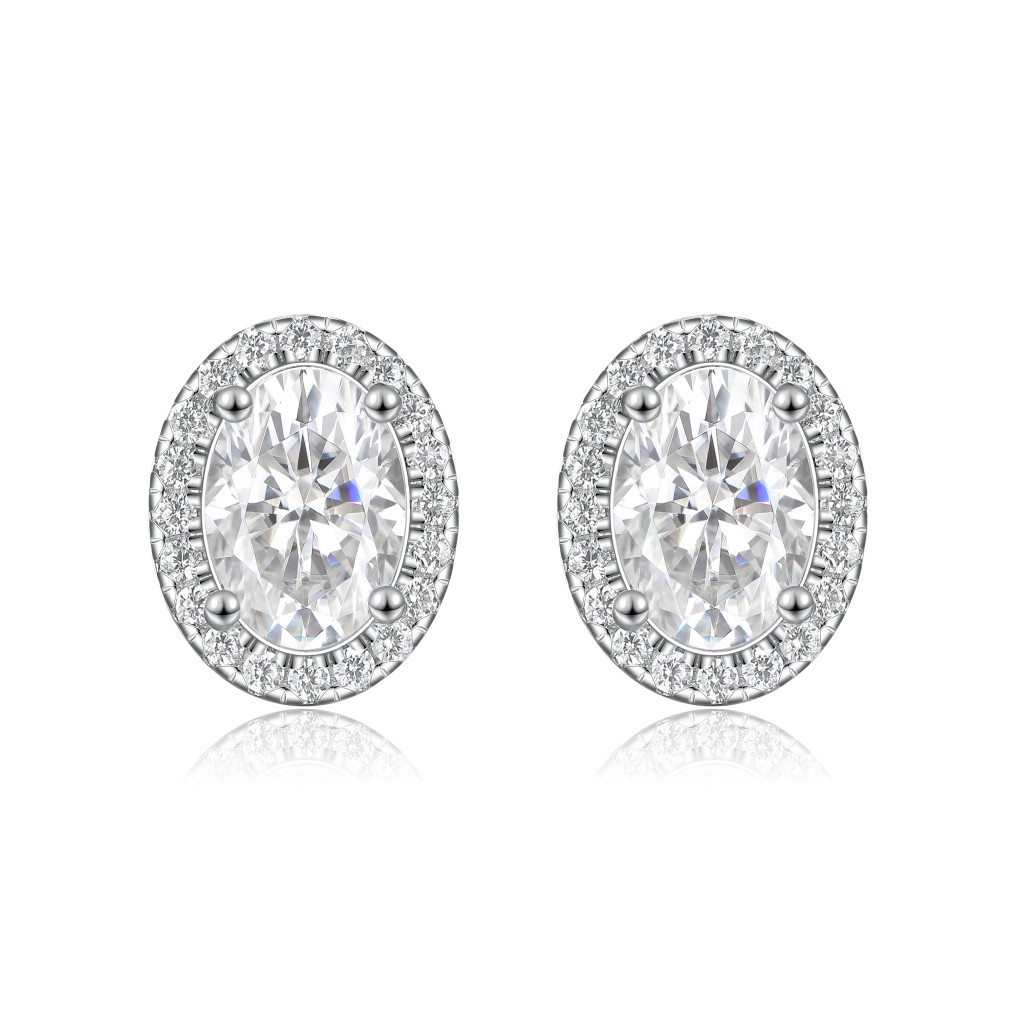 Ellipse - Ovaal Moissanite Oorknopjes in Halo Zetting