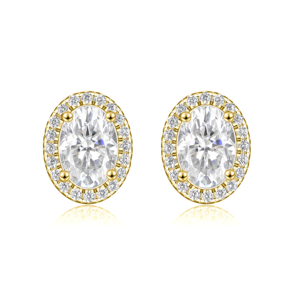 Ellipse - Ovaal Moissanite Oorknopjes in Halo Zetting