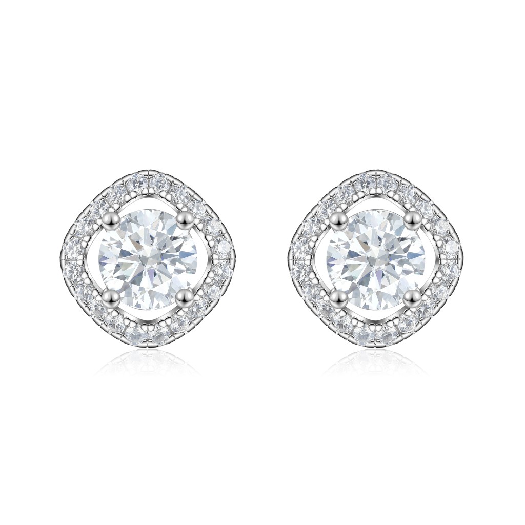Spaced Halo - Moissanite Oorknopjes in Halo Zetting