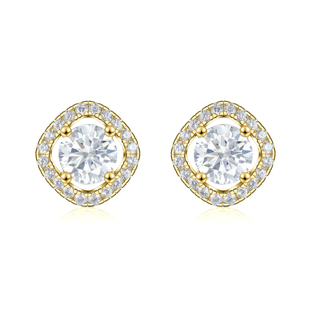 Spaced Halo - Moissanite Oorknopjes in Halo Zetting