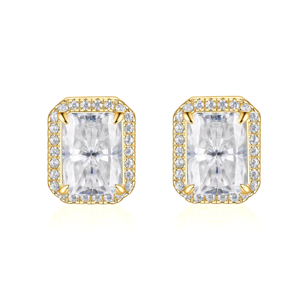 Aura - Radiant Moissanite Oorknopjes in Halo Zetting