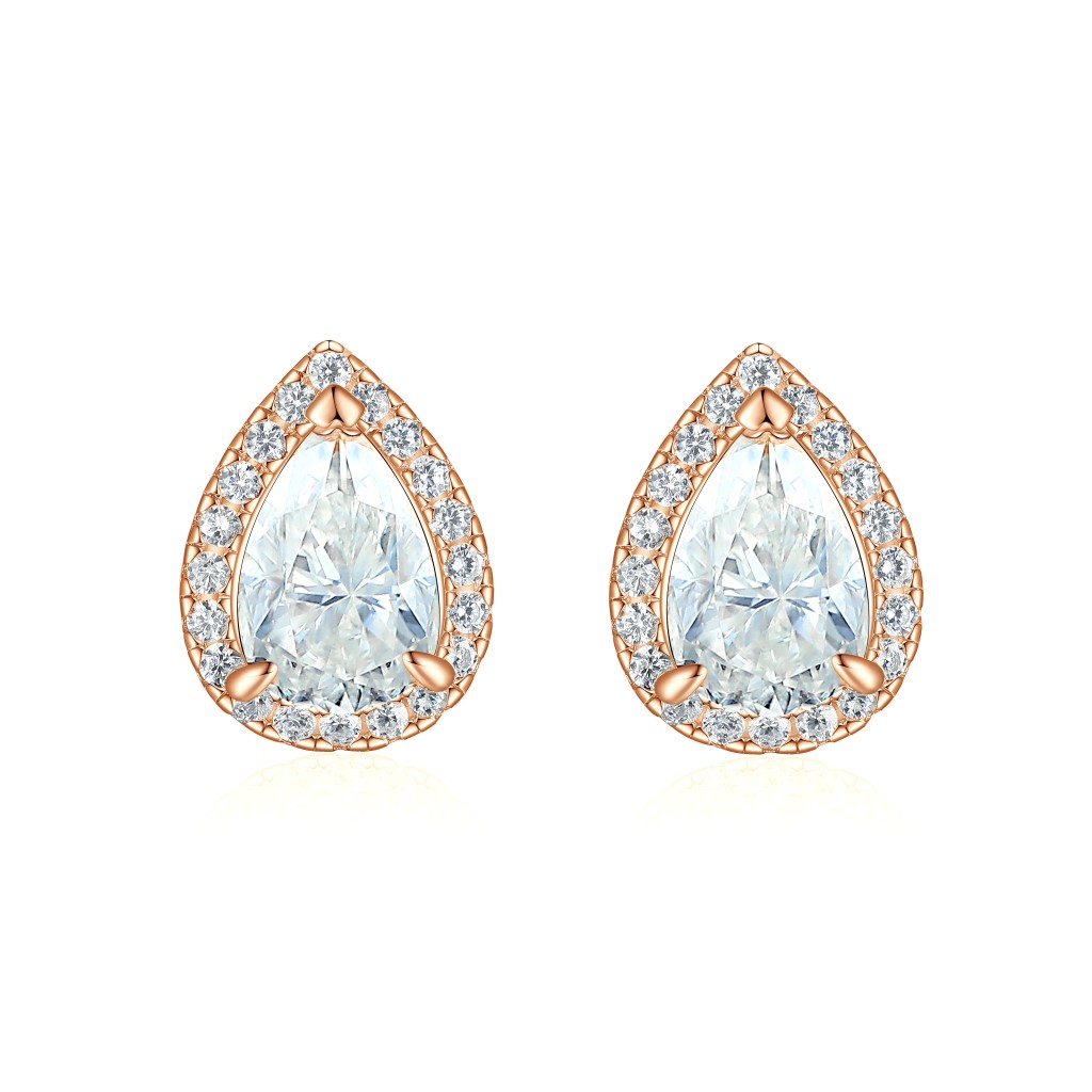 Halo Pears - Peer Moissanite Oorknopjes in Halo Zetting