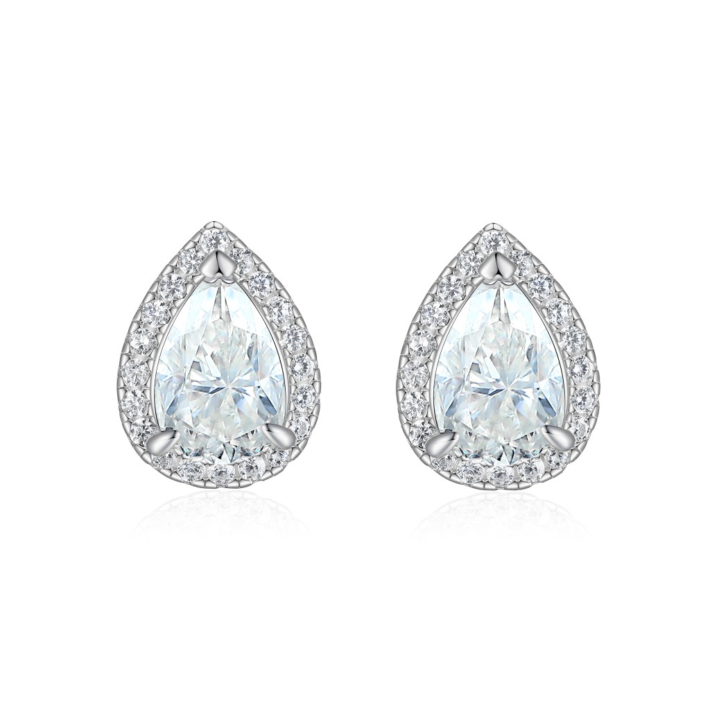 Halo Pears - Peer Moissanite Oorknopjes in Halo Zetting
