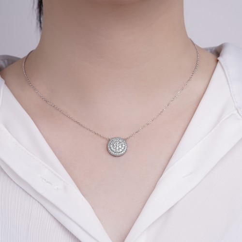 Brillante - Ronde Moissanite Cluster Hanger met Pavé Halo
