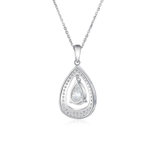 Pendula - Teardrop Moissanite Hanger met Dubbele Halo Elegantie