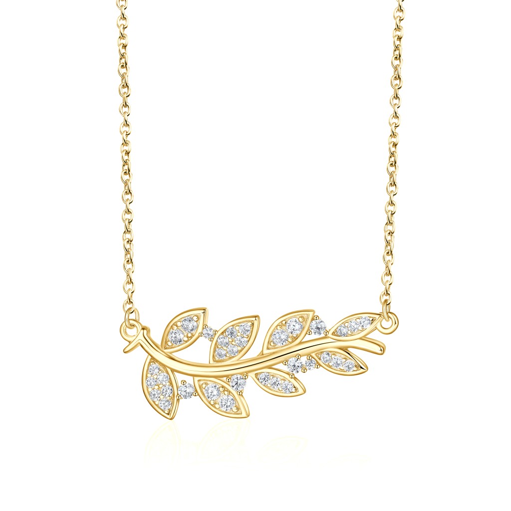 Botanica - Bladmotief Moissanite Ketting in een Sierlijke Pave Zetting
