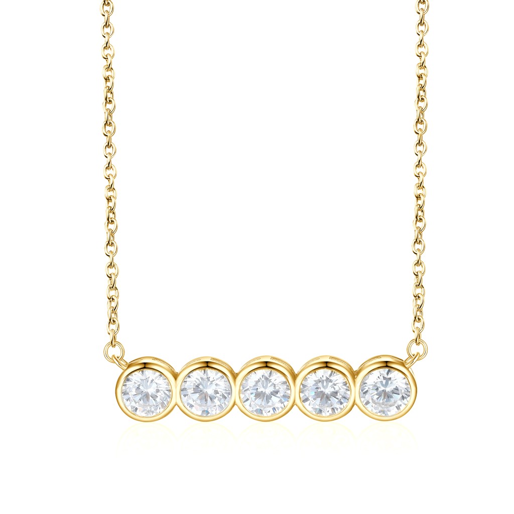Quinta - Vijfstenen Moissanite Ketting in Kastzetting