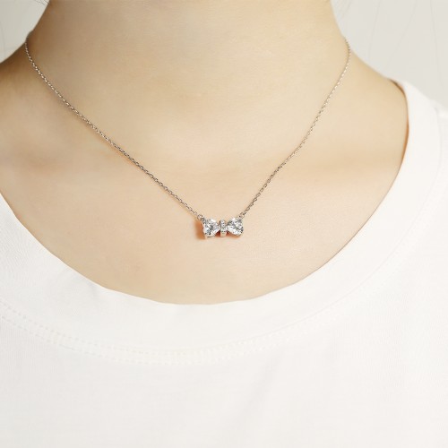 Pairle - Tweeling Hart Geslepen Moissanite Halsketting met Centrale Pavé Bar