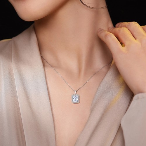 Cristallo - Radiant Geslepen Dubbele Halo Moissanite Hanger Ketting