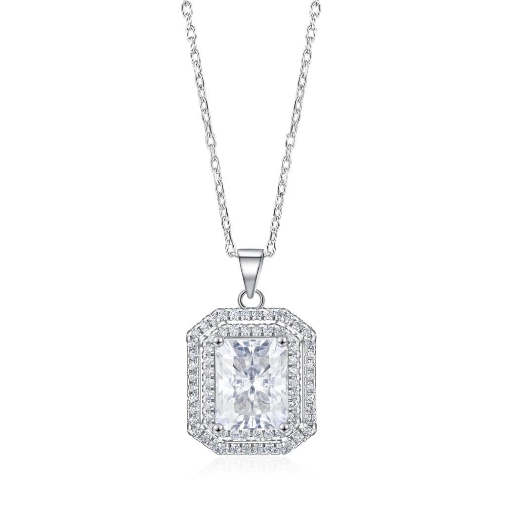 Cristallo - Radiant Geslepen Dubbele Halo Moissanite Hanger Ketting