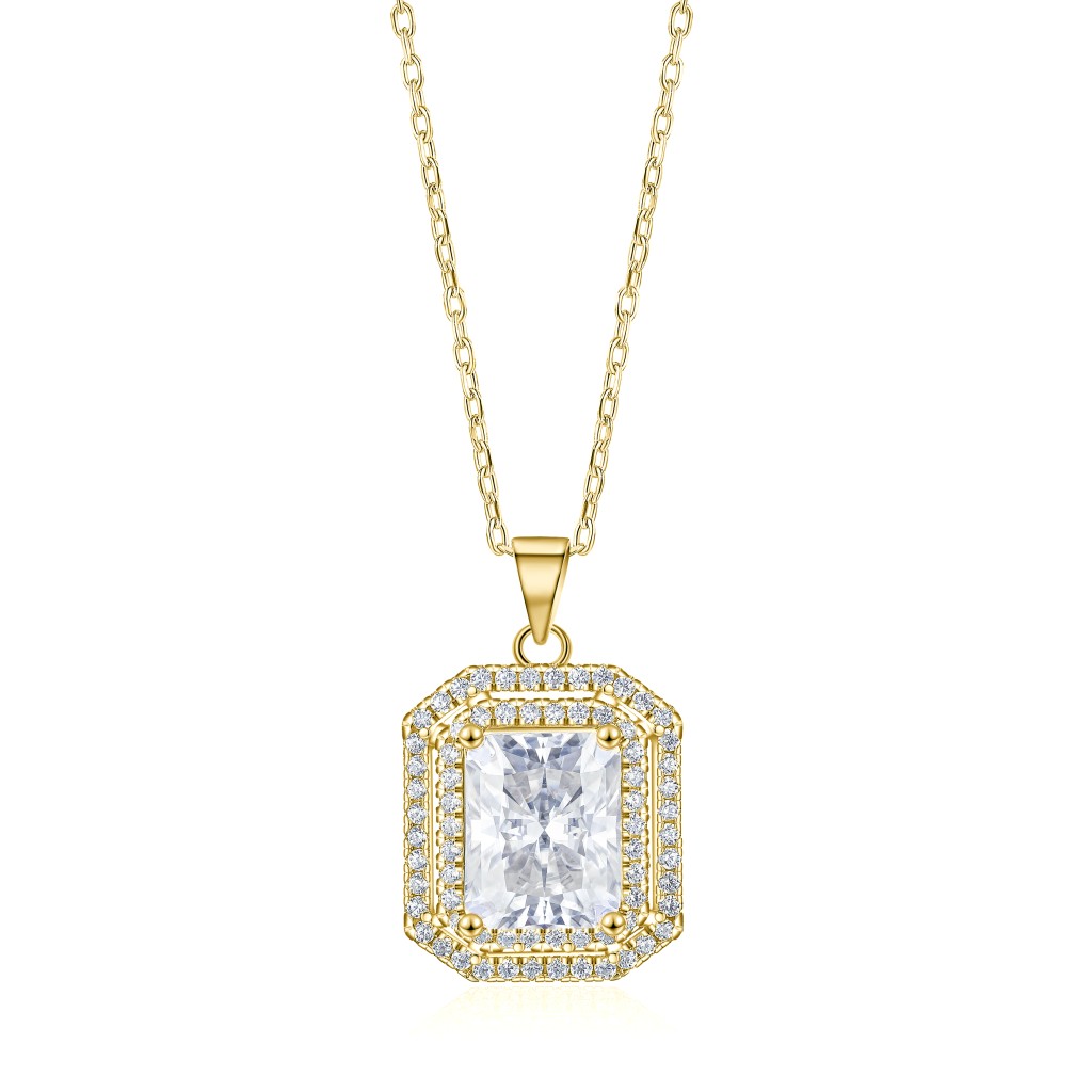 Cristallo - Radiant Geslepen Dubbele Halo Moissanite Hanger Ketting