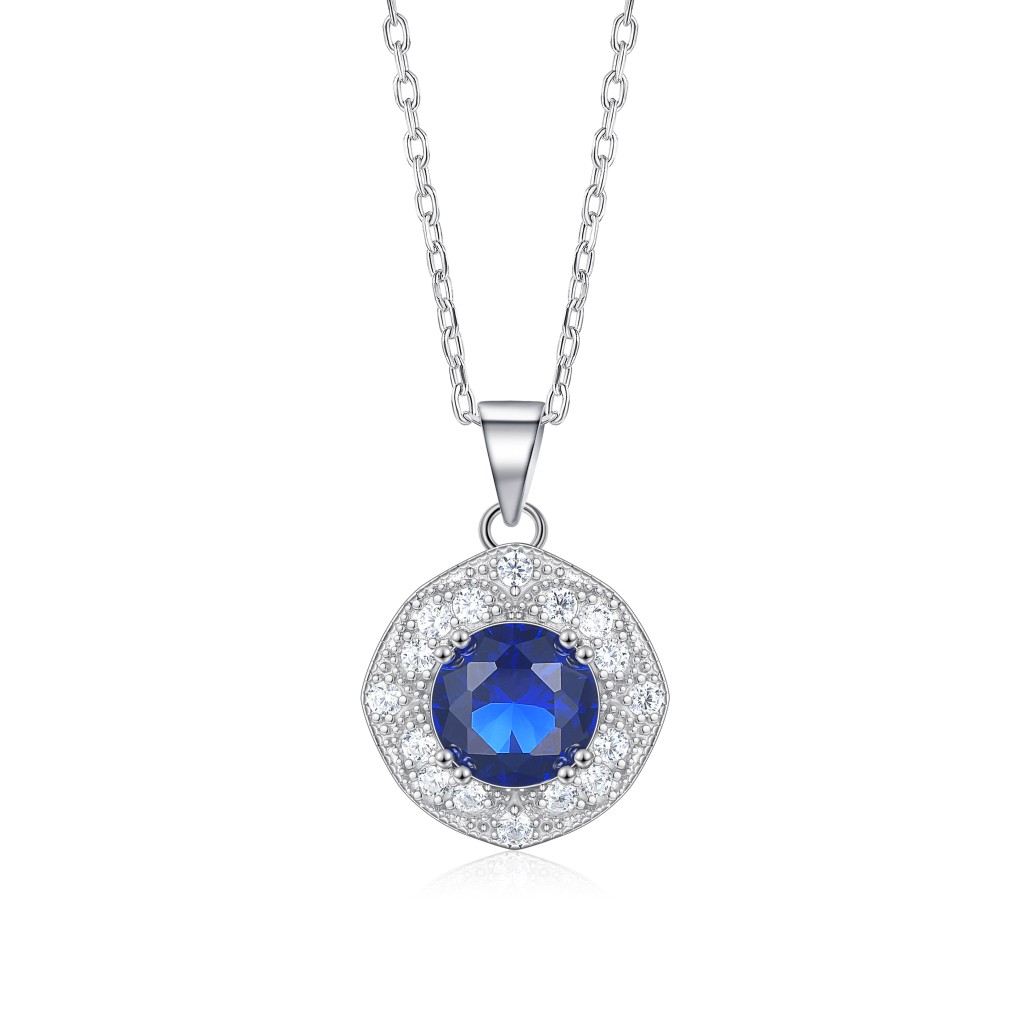 Purelle - Koningsblauwe Moissanite Halo Hanger met Schakelketting