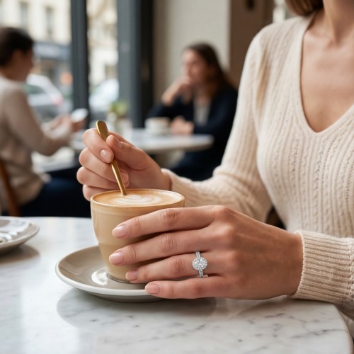 Ovalea - Ovaal Geslepen Moissanite Ring met Halo Pavé Ontwerp - lifestyle