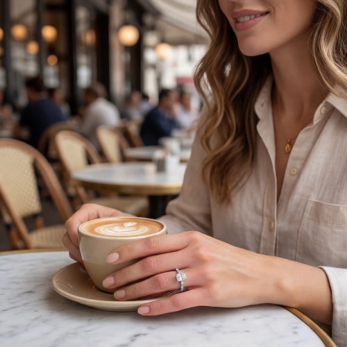Luminaire - Radiant Geslepen Moissanite Ring Met Marquise Zijstenen en Hidden Halo - lifestyle