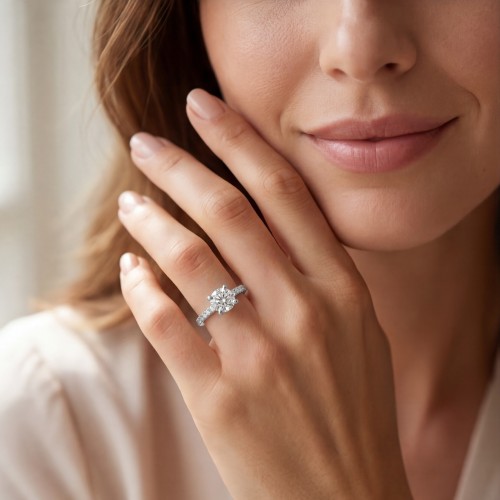Finesse - Moissanite Verlovingsring met Zijstenen - lifestyle