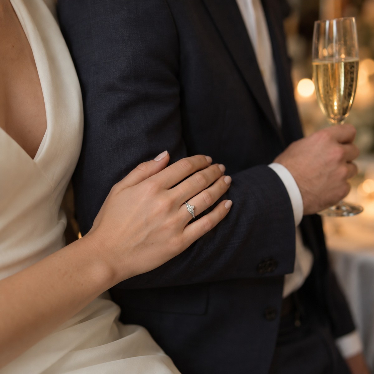 Estelle - peervormige moissanite ring met verspreide zijstenen