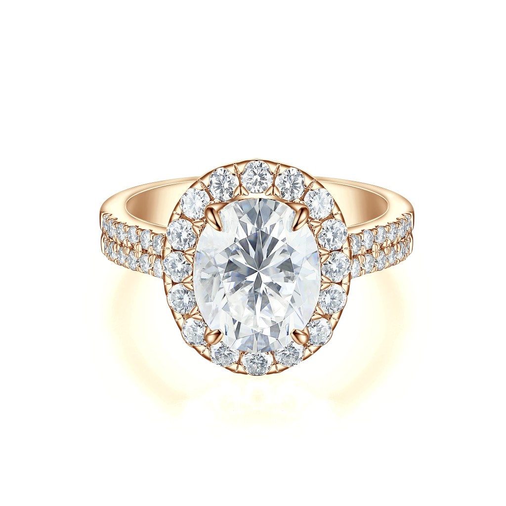 Ovalea - Ovaal Geslepen Moissanite Ring met Halo Pavé Ontwerp
