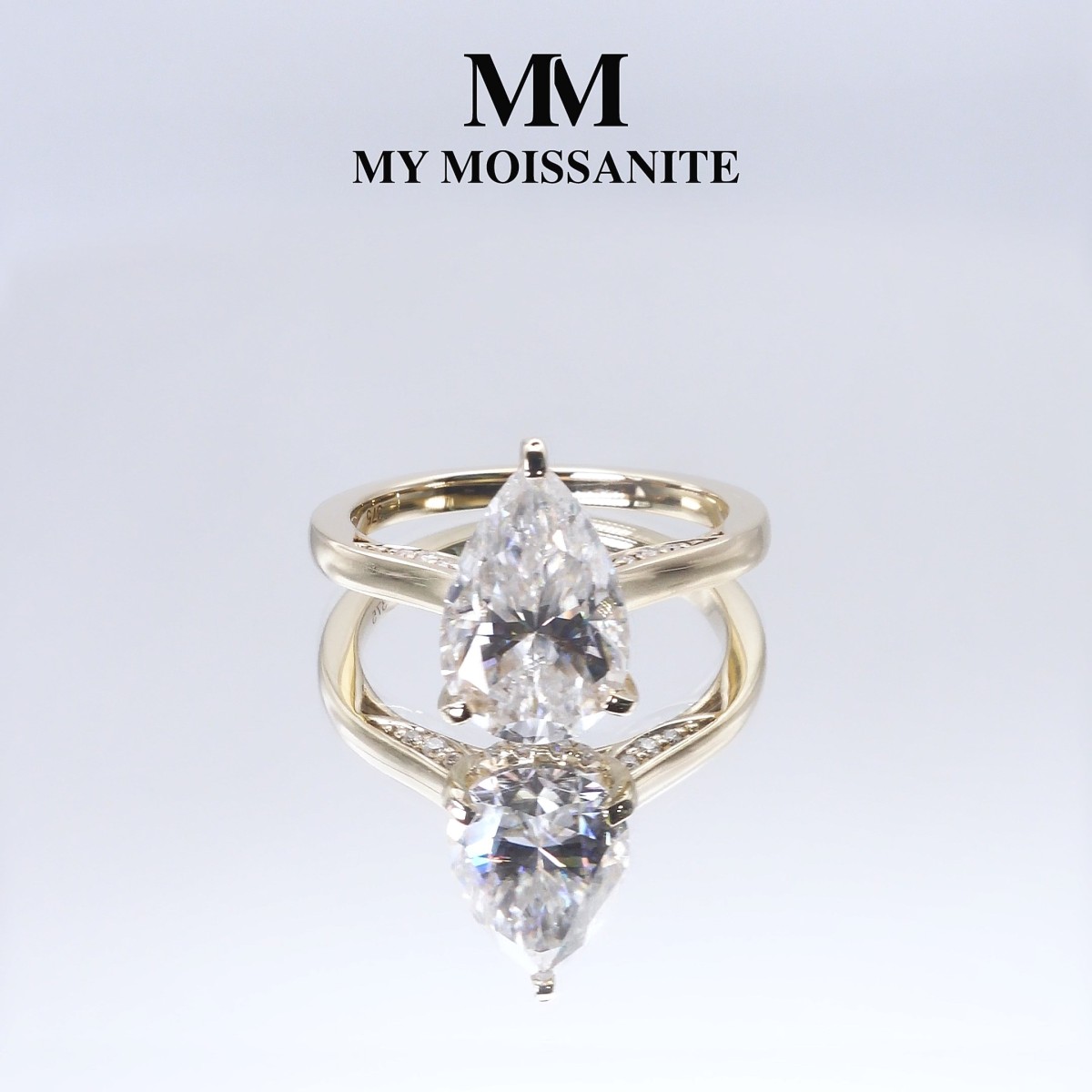 Poirine - Peer Geslepen Moissanite Ring Met Hidden Halo En Pavé Accentstenen