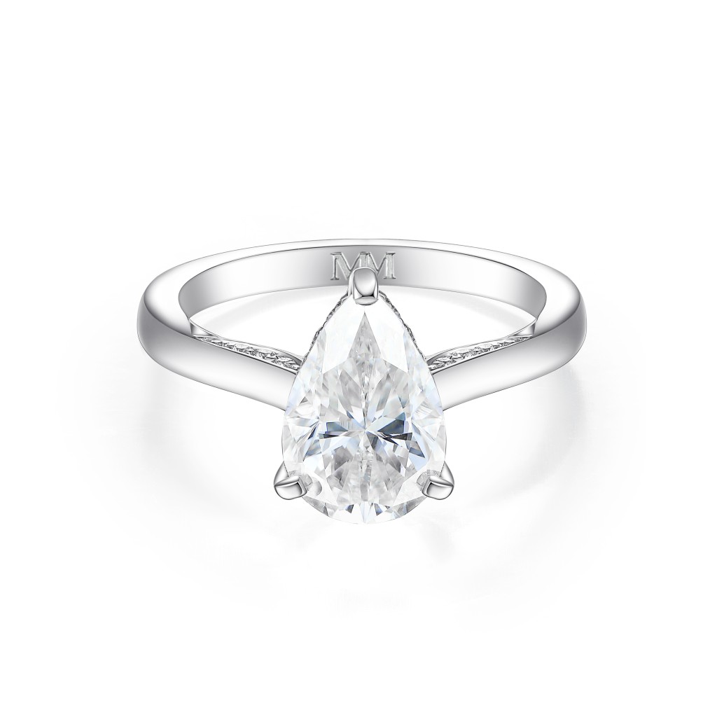 Poirine - Peer Geslepen Moissanite Ring Met Hidden Halo En Pavé Accentstenen