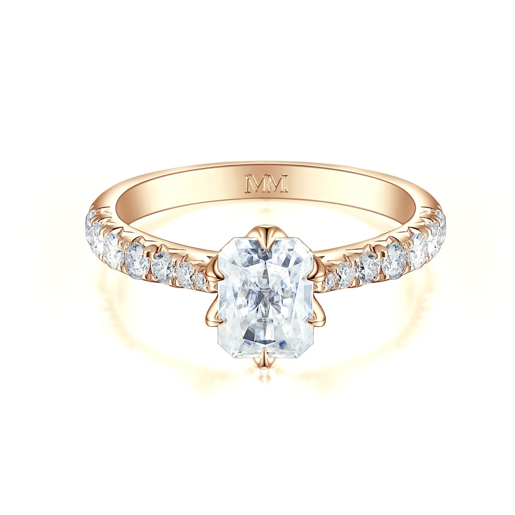 Lumiere - Radiant Geslepen Moissanite Ring Met Pavé-Gezette Stenen
