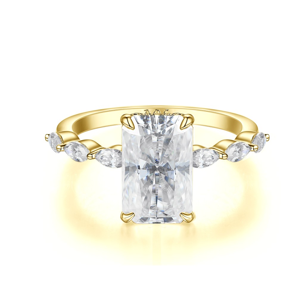 Luminaire - Radiant Geslepen Moissanite Ring Met Marquise Zijstenen en Hidden Halo