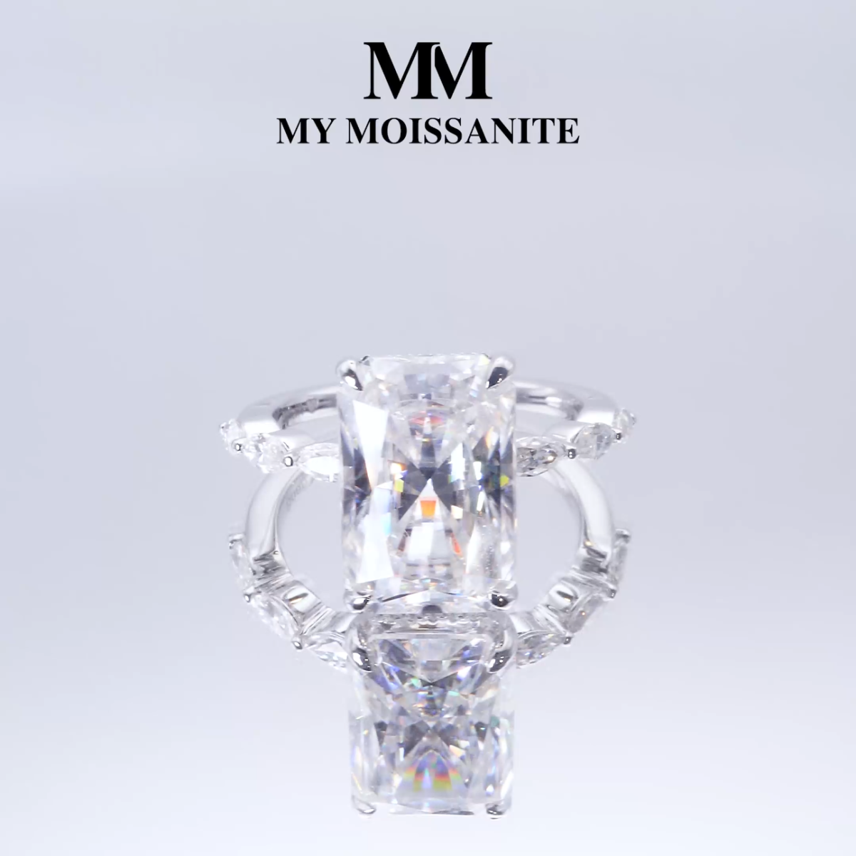 Luminaire - Radiant Geslepen Moissanite Ring Met Marquise Zijstenen en Hidden Halo
