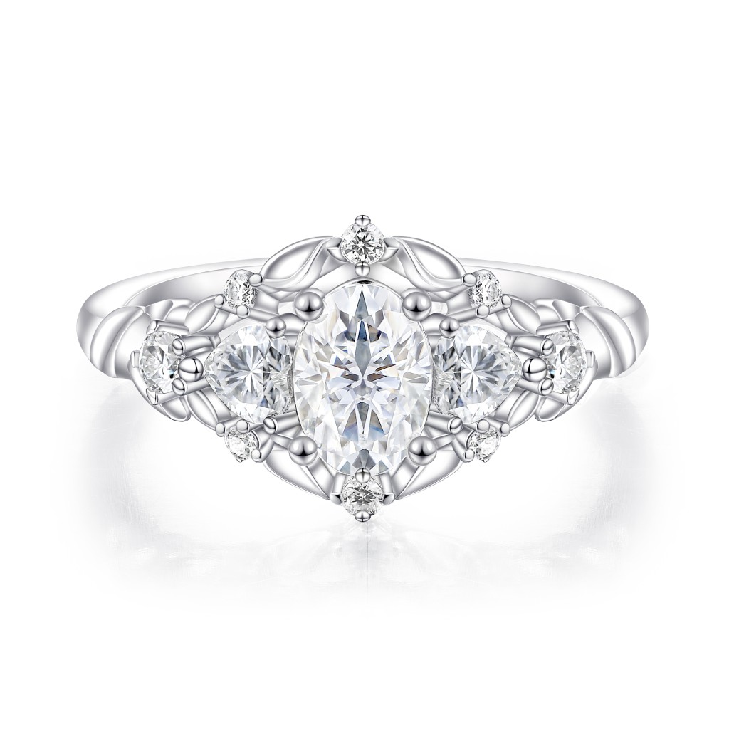 Gardenia - Ovaal Moissanite Verlovingsring Met Hart En Ronde Accenten
