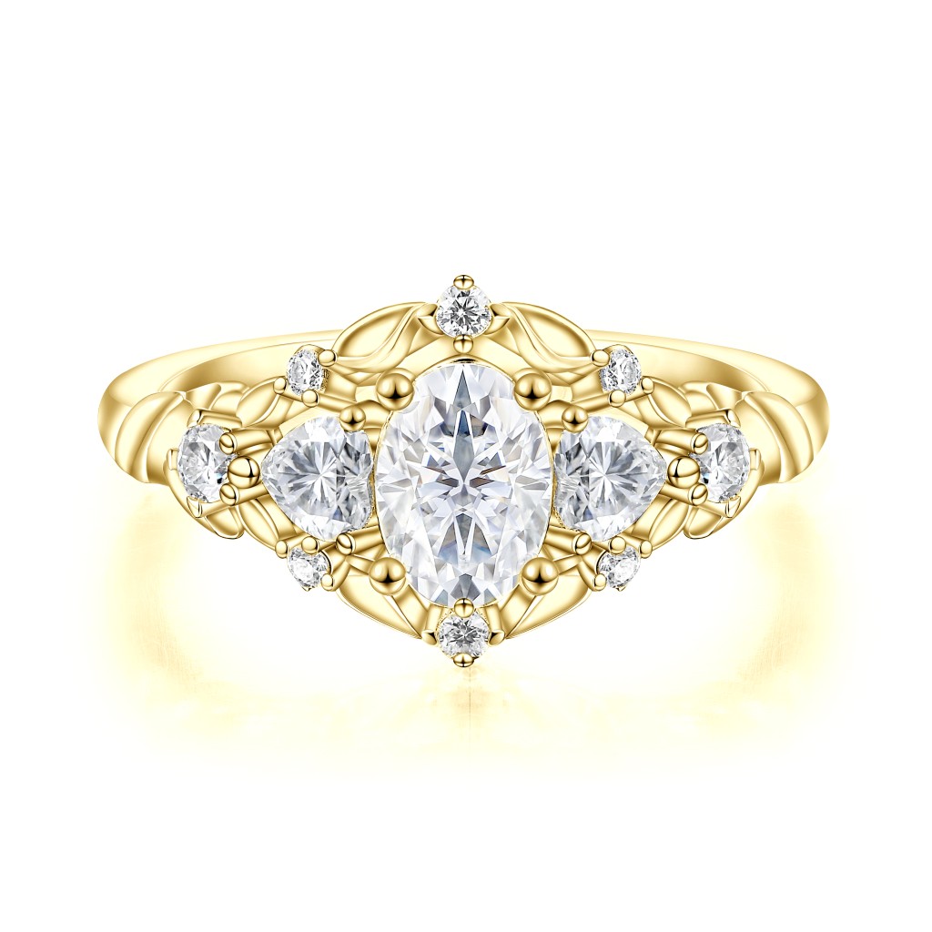 Gardenia - Ovaal Moissanite Verlovingsring Met Hart En Ronde Accenten