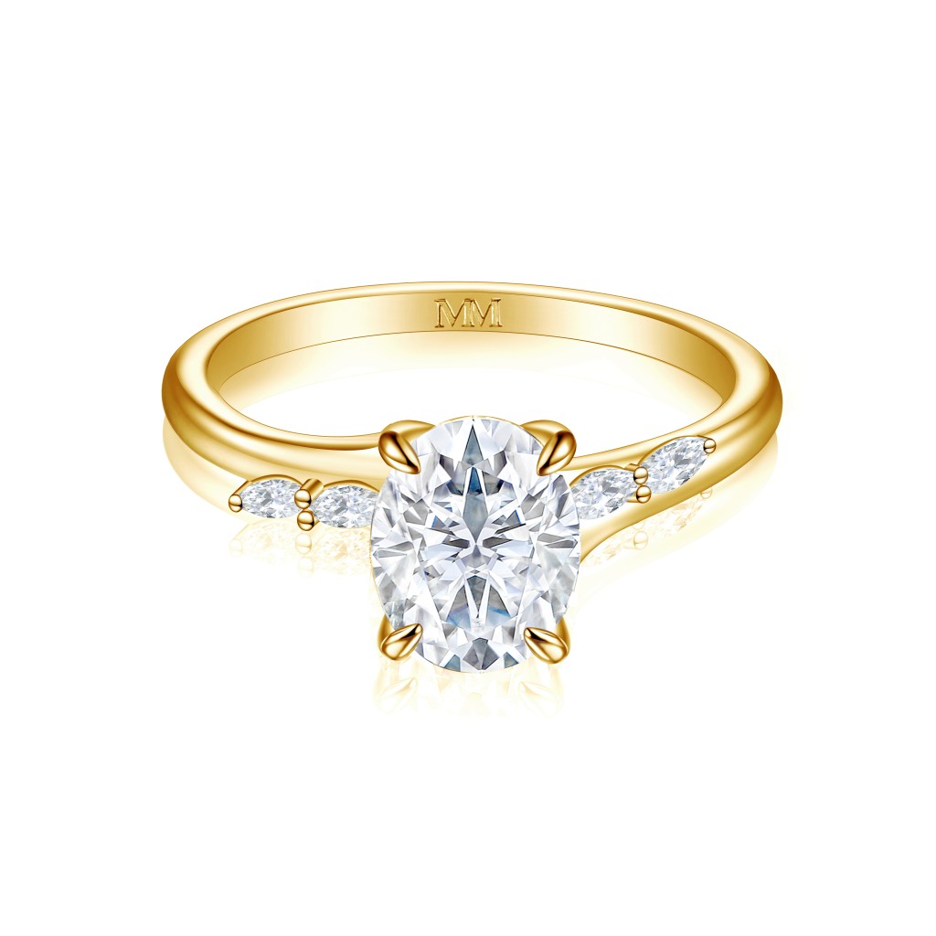 Viviette - Ovaal Geslepen Moissanite Verlovingsring met Marquise Accenten