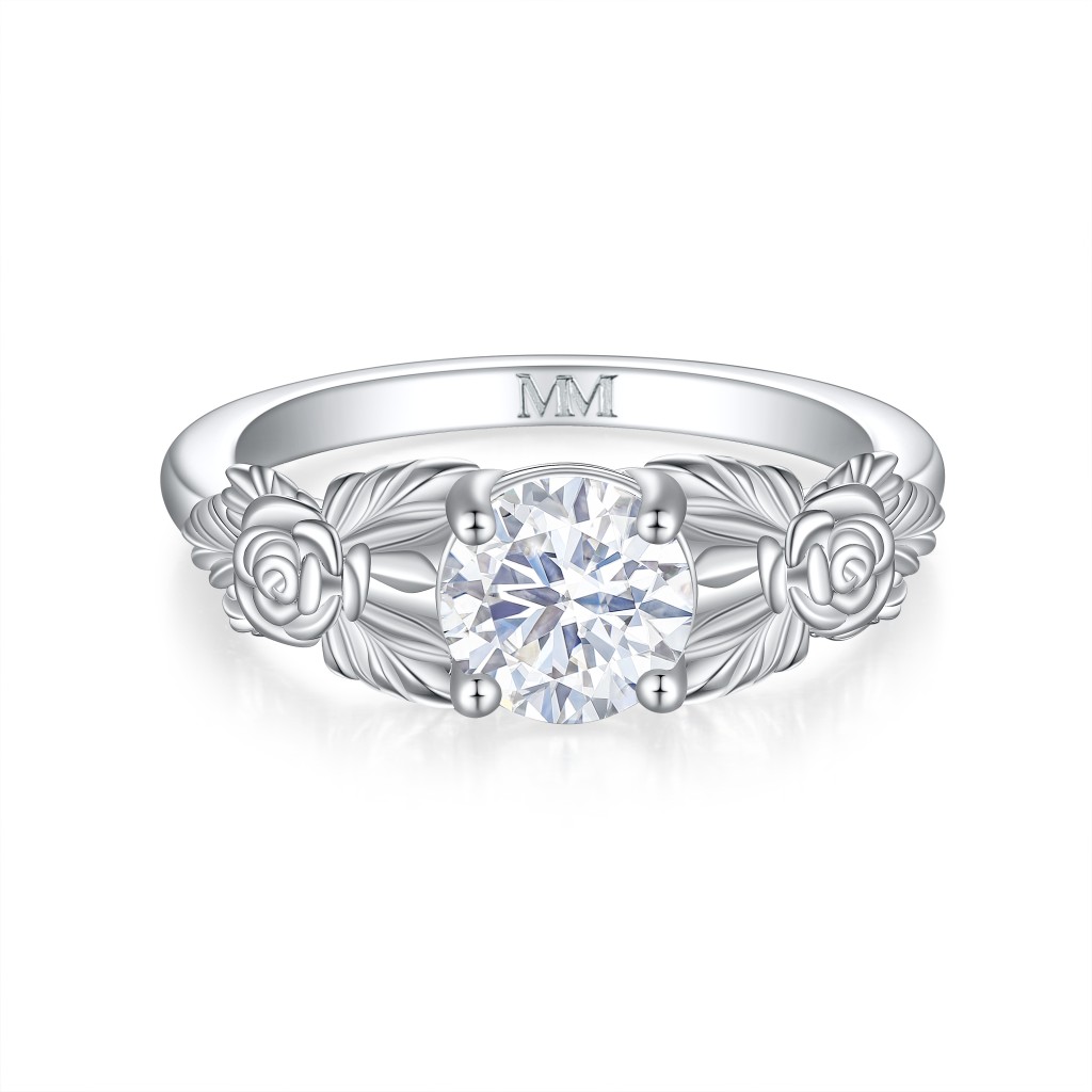 Roselle - Bloemvormige Moissanite Verlovingsring met Pavé Zetting
