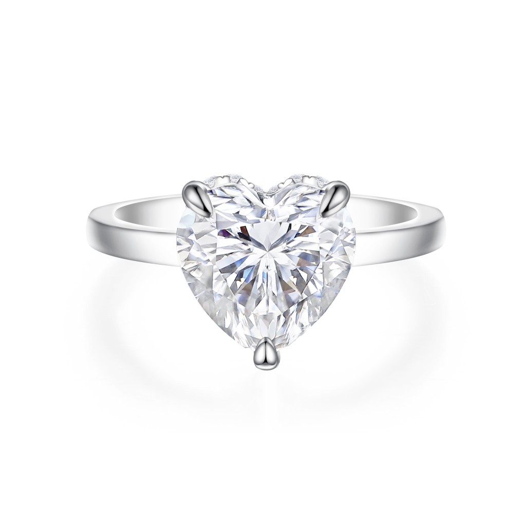 Amorelle - Hartvormige Moissanite Verlovingsring met Hidden Halo
