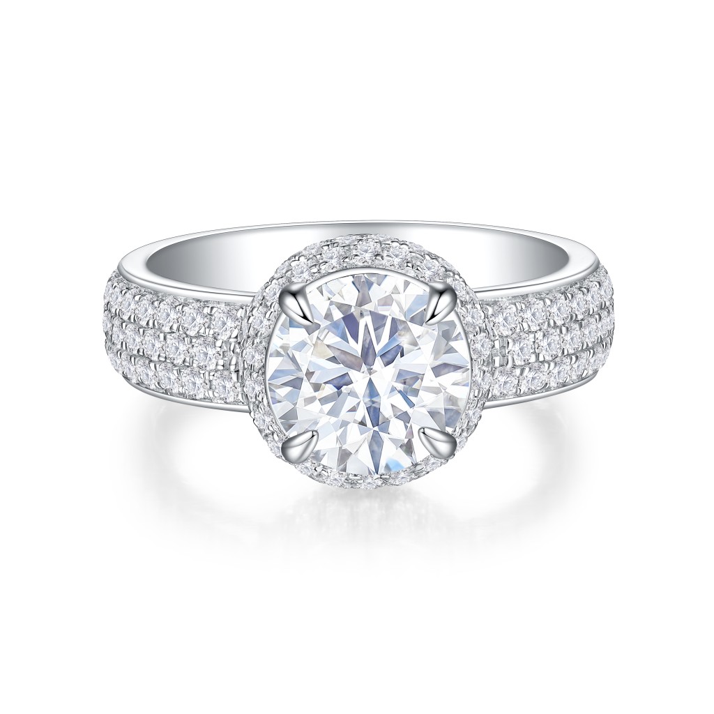 Lustrella - Moissanite Halo Verlovingsring Met Pavé Band