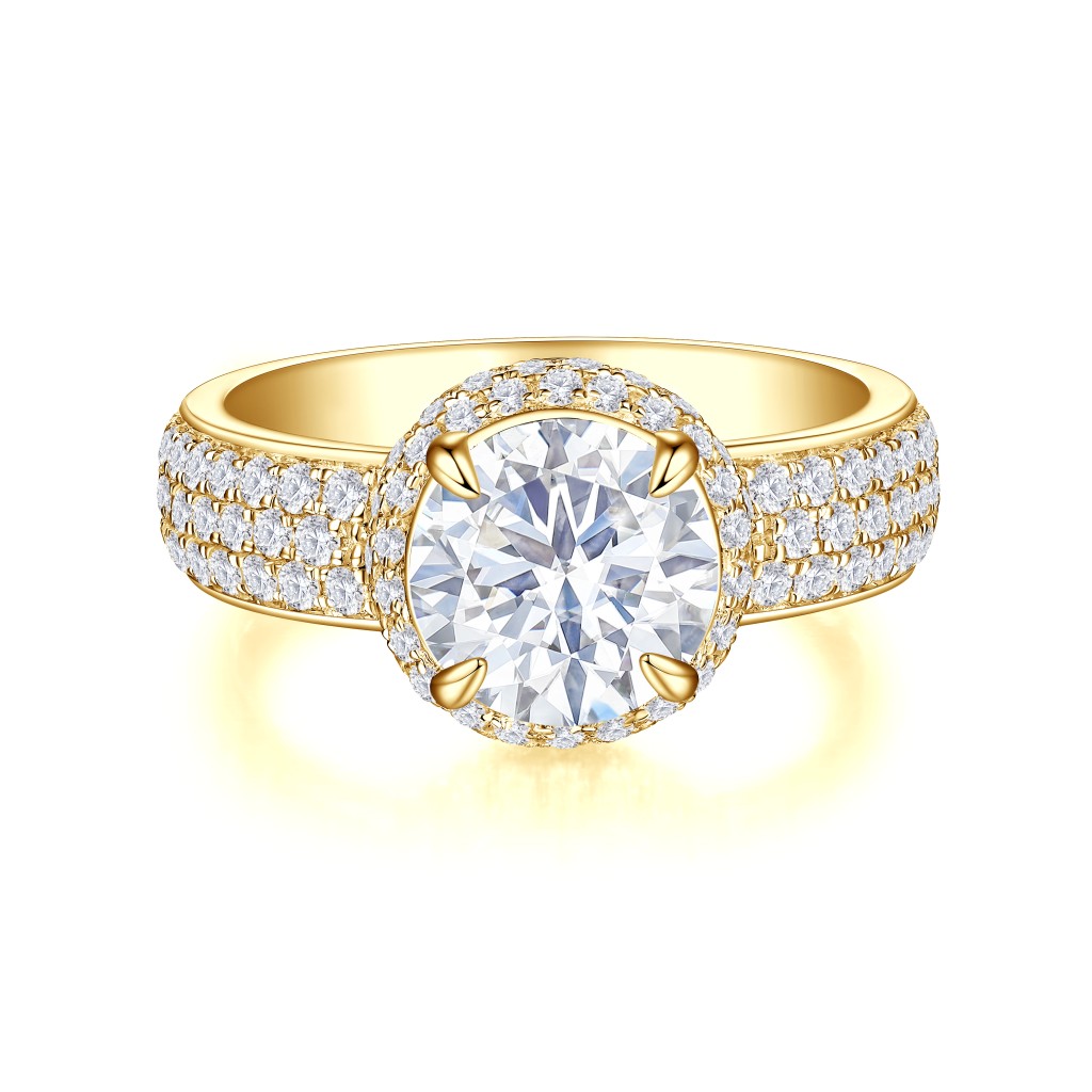 Lustrella - Moissanite Halo Verlovingsring Met Pavé Band