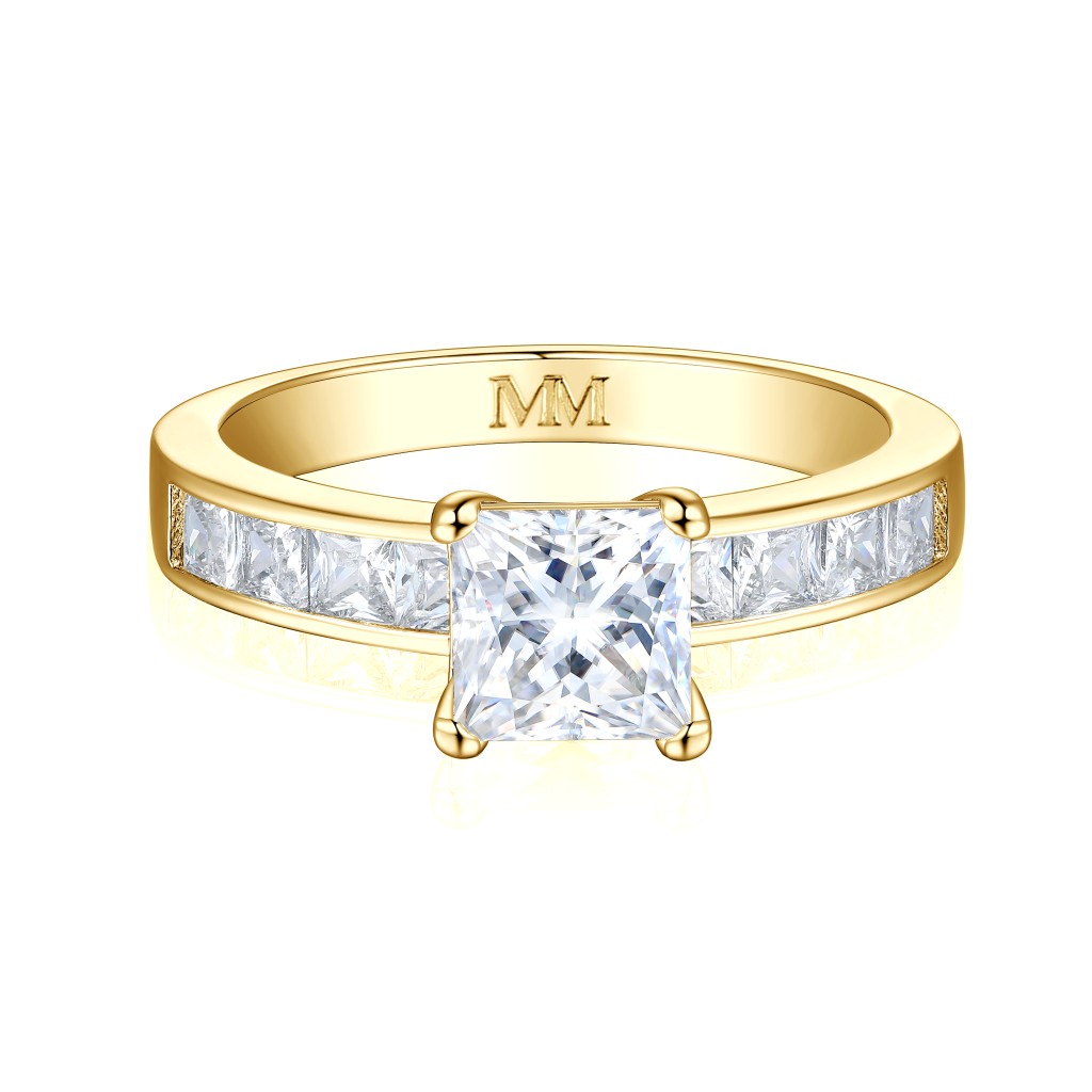 Clarity - Princess Cut Moissanite Verlovingsring Met Kanaal Gezette Zijstenen
