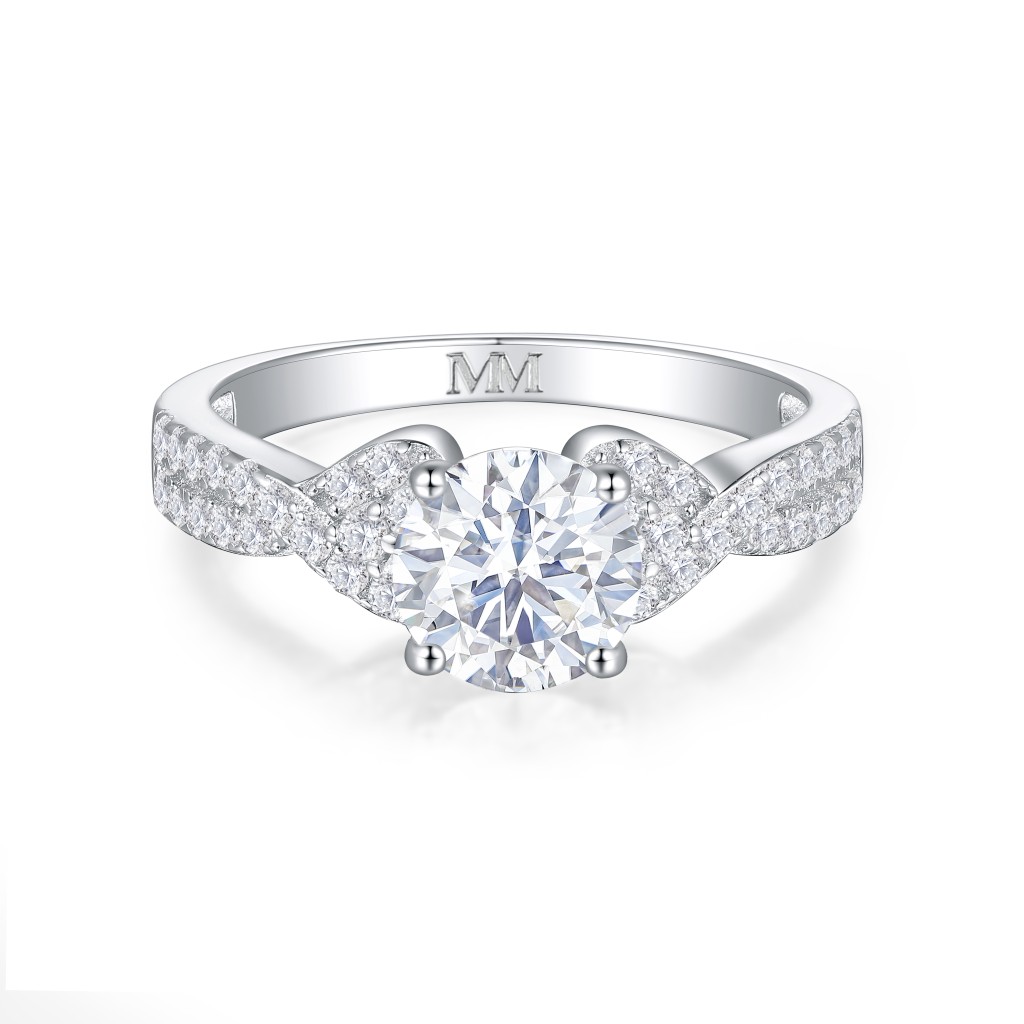 Mirari - Moissanite Verlovingsring Met Gedraaide Split-Shank En Pavé Ingezette Accenten