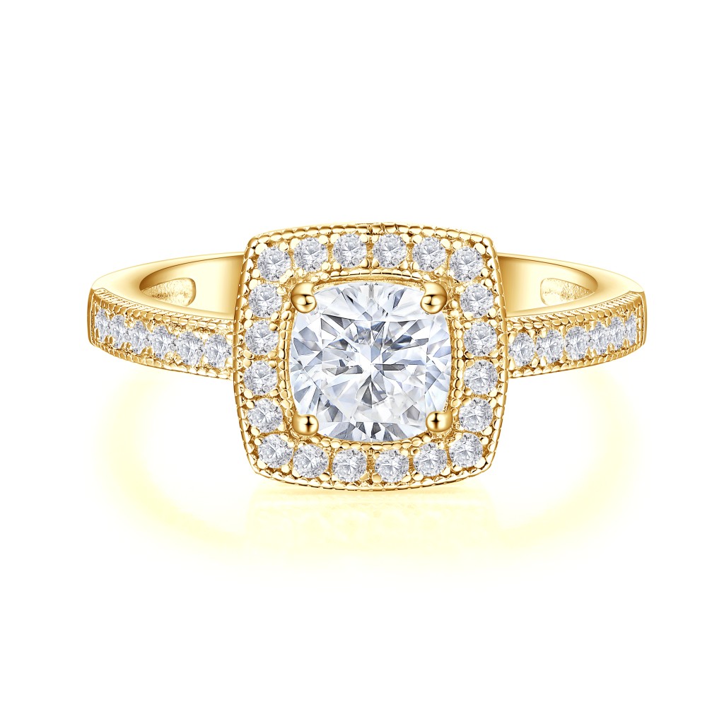 Sanctum - Cushion Geslepen Moissanite Verlovingsring Met Vintage Halo En Pavé Band