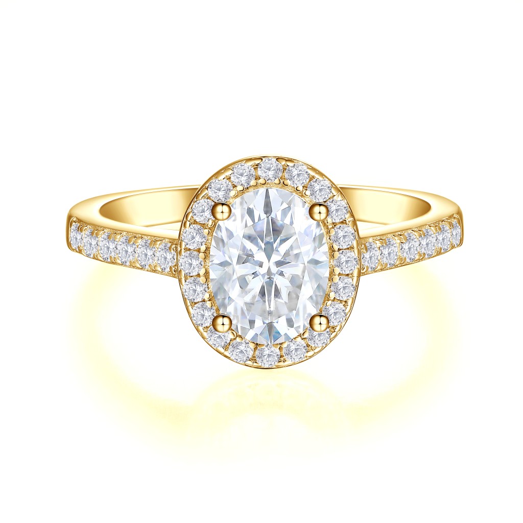 Orletta - Ovaal Moissanite Verlovingsring met Pavé Halo en Band