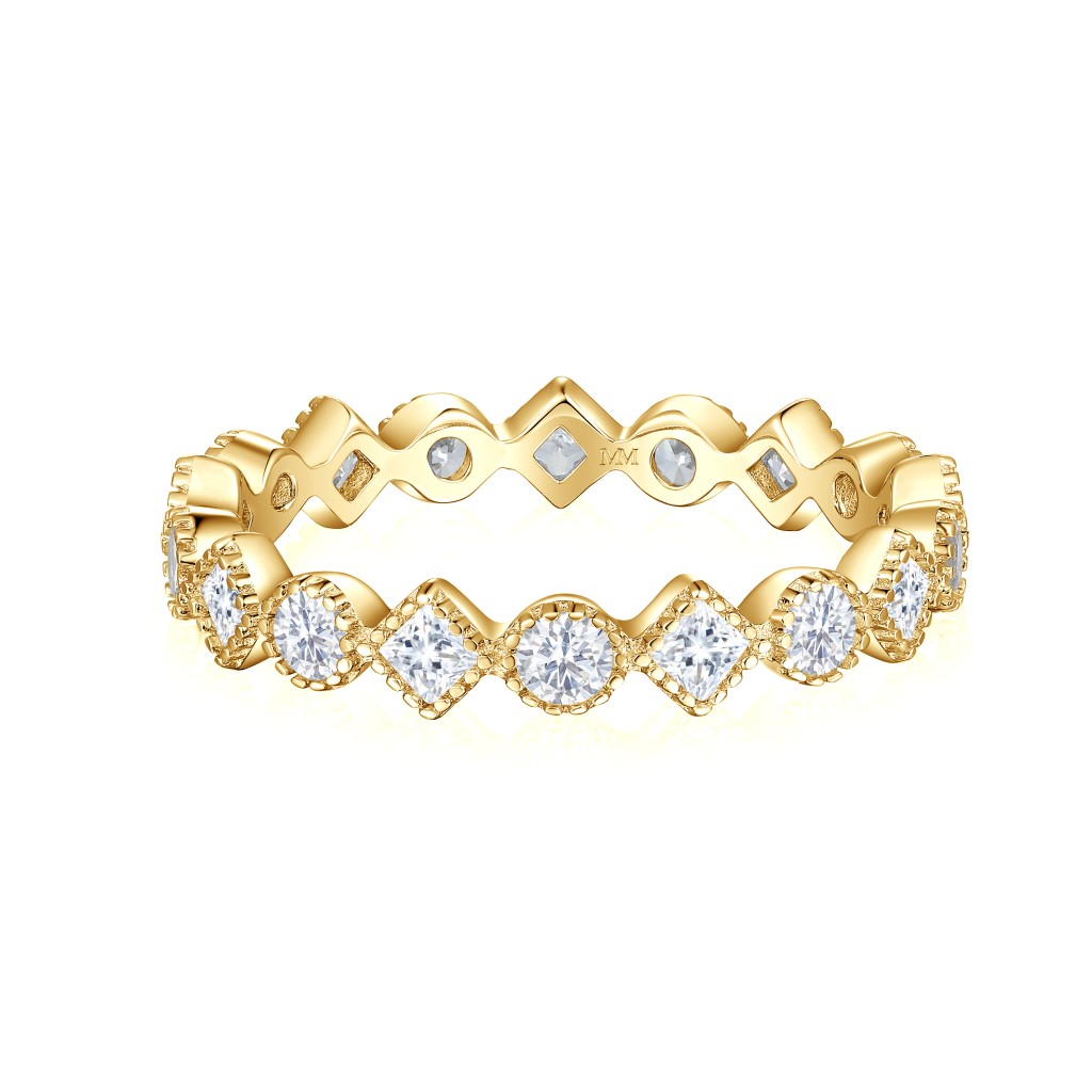 Verona - Vierkante En Ronde Moissanite Eternity Ring Met Milgrain Details
