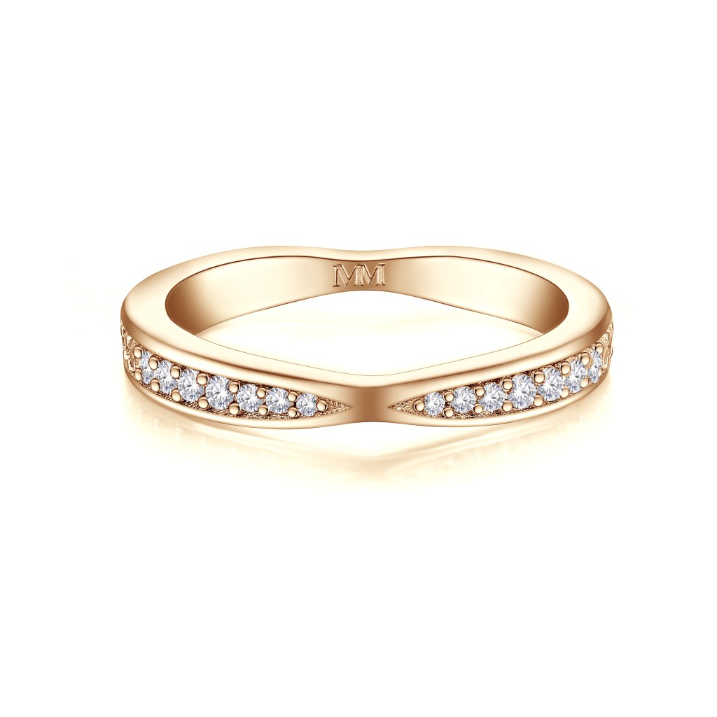 Aria - Gebogen Moissanite Wedding Band Met Pavé Zetting