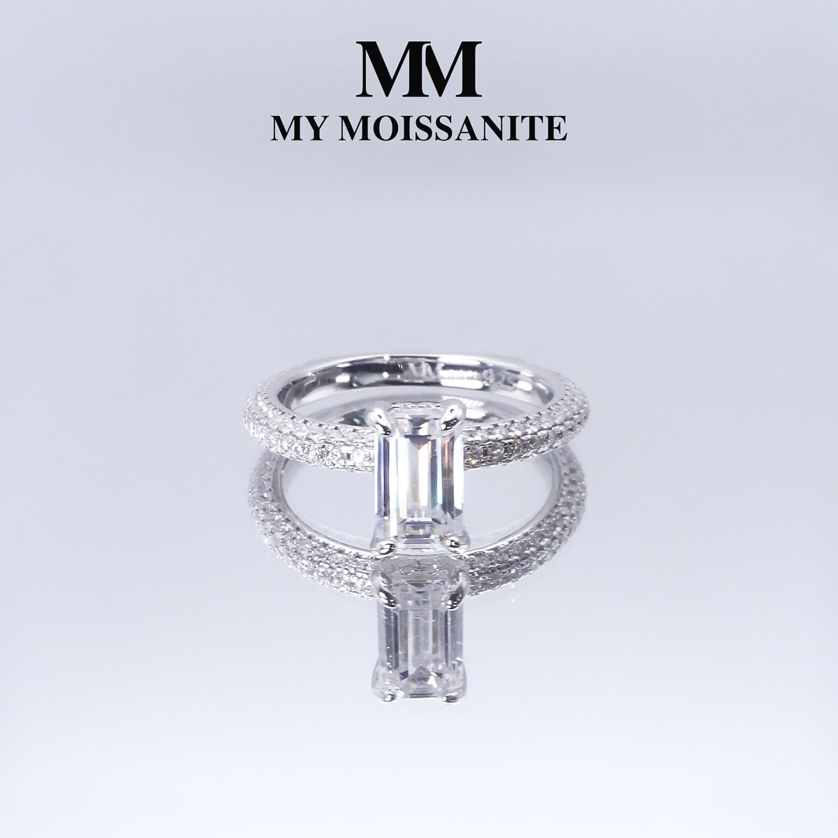 Veridian - Smaragd Geslepen Moissanite Ring Met Pavé-Gezette Band