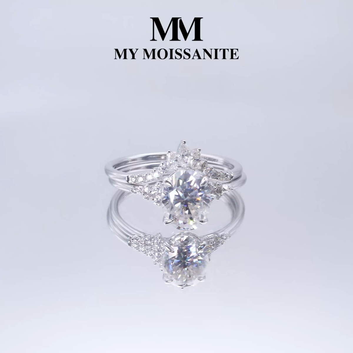 Etherische Elegantie set - Ovaline & Serenella Moissanite bruids set met marquise accenten