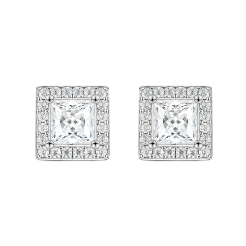 Imperia - Princess Moissanite Oorknopjes in Halo Zetting