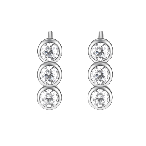 Tri-Bezel - Moissanite Oorknopjes in Kastzetting