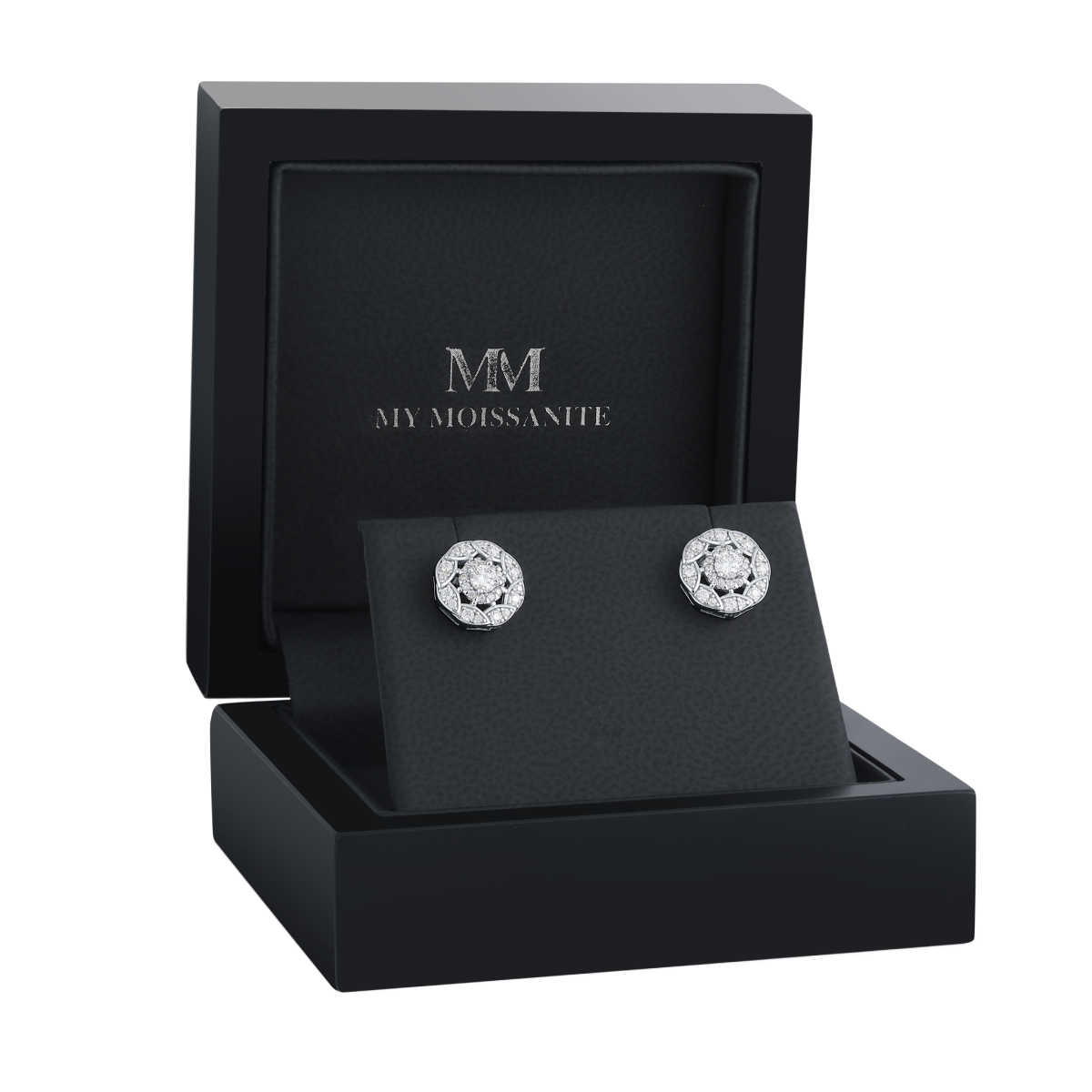 Dubbele Halo - Moissanite Stud Oorbellen in Halo Setting