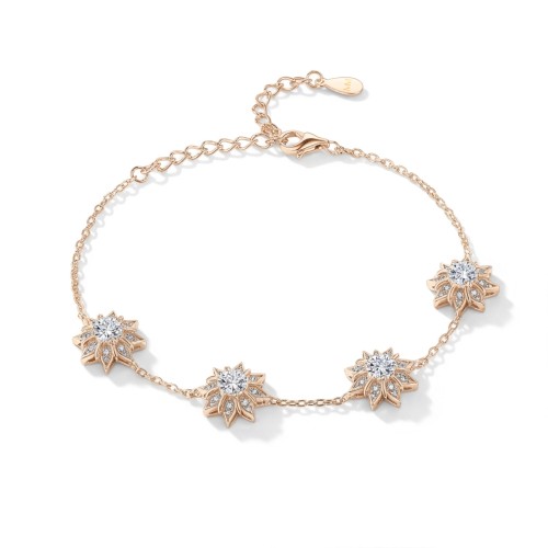 Stellara - Bloemen Moissanite Armband Met Verstelbare Schakelketting
