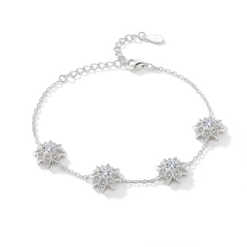 Stellara - Bloemen Moissanite Armband Met Verstelbare Schakelketting