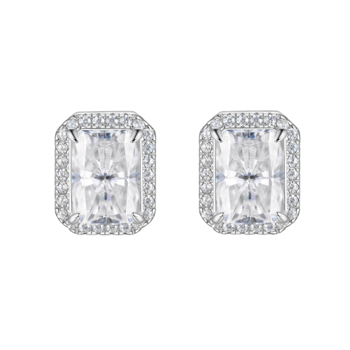 Aura - Radiant Moissanite Oorknopjes in Halo Zetting