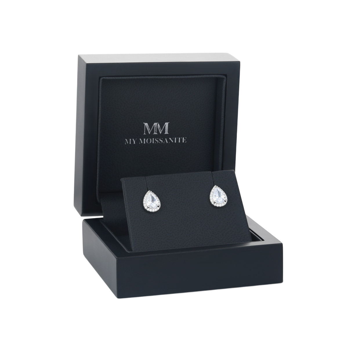 Halo Pears - Peer Moissanite Stud Oorbellen in Halo Setting